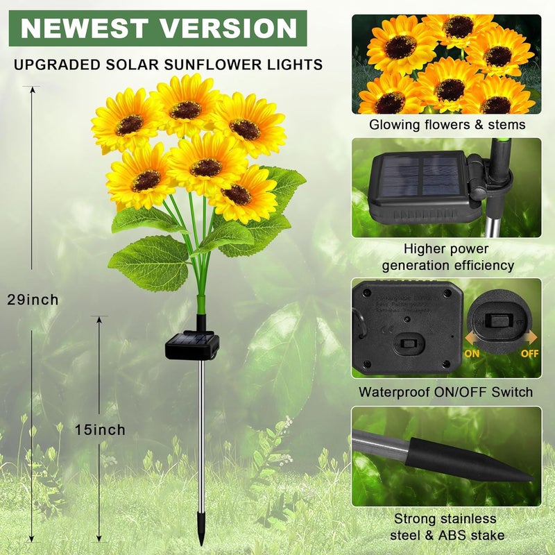 EDOF 2 Pack with 12 Sunflower Solar Lights Outdoor Garden Decor,Solar Flowers Lights Waterproof,Sunflowers Gifts for Mom Women Grandma Birthday,Decorative Stakes Lights for Landscape Yard Patio Lawn - Image 5